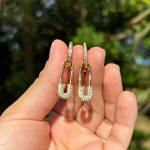 18K Gold Plated Stainless Steel Diamond Paper Clip Dandling Earrings